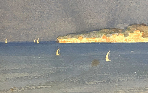 Ecole Française 1901 - Synthetic View Of The Bay Of Naples - Signed
