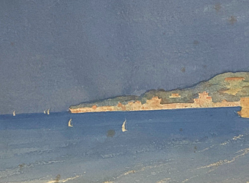 Ecole Française 1901 - Synthetic View Of The Bay Of Naples - Signed