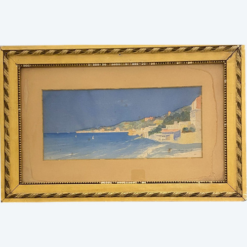 Ecole Française 1901 - Synthetic View Of The Bay Of Naples - Signed