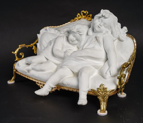 Sculpture En Biscuit Et Bronze Doré Art Nouveau