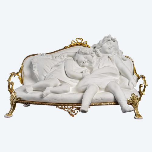 Sculpture En Biscuit Et Bronze Doré Art Nouveau