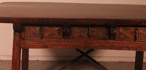 Table Espagnol Du 17° Siècle Trois Tiroirs En Châtaignier
