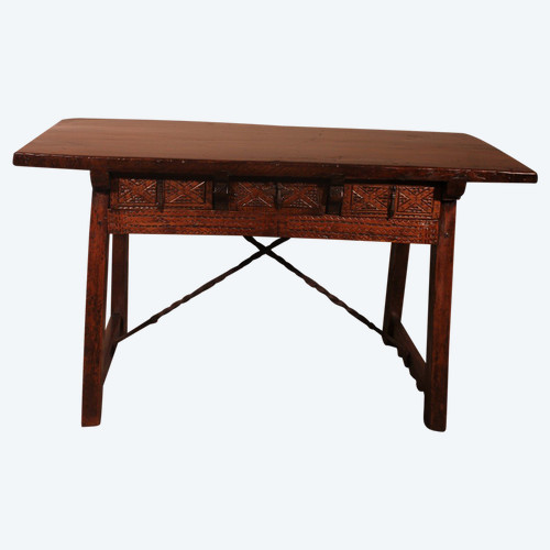 Table Espagnol Du 17° Siècle Trois Tiroirs En Châtaignier