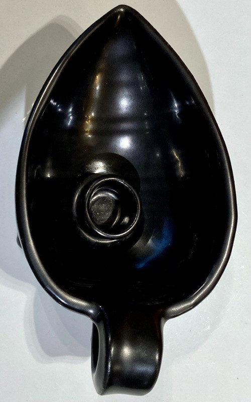 France, Poterie d'Accolay, Années 1960, Bougeoir En Céramique Et Sa Coupelle.