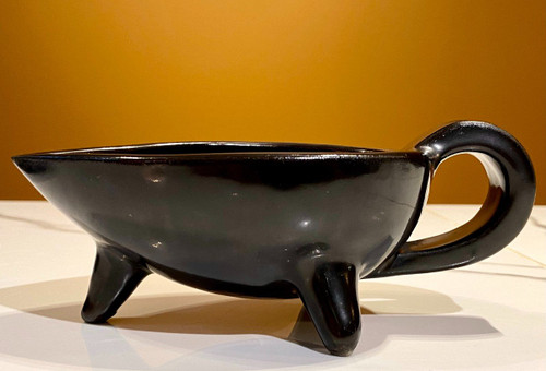 France, Poterie d'Accolay, Années 1960, Bougeoir En Céramique Et Sa Coupelle.