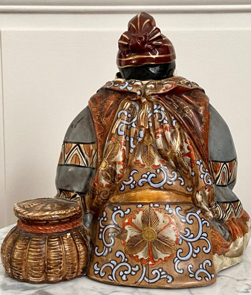 Japan, Late 19th-early 20th Century, Earthenware Statue Of Satsuma Character With Basket.