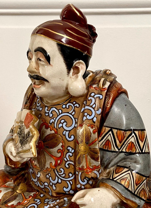 Japan, Late 19th-early 20th Century, Earthenware Statue Of Satsuma Character With Basket.