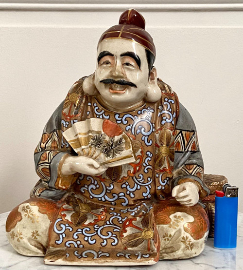 Japan, Late 19th-early 20th Century, Earthenware Statue Of Satsuma Character With Basket.