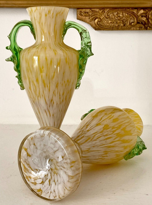France, Années 1920/1940, Dans l'Esprit De Clichy, Paire De Vases En Verre Soufflé.