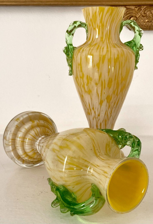 France, Années 1920/1940, Dans l'Esprit De Clichy, Paire De Vases En Verre Soufflé.