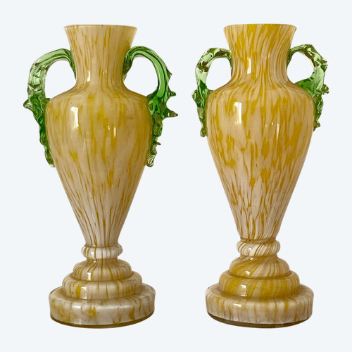 France, Années 1920/1940, Dans l'Esprit De Clichy, Paire De Vases En Verre Soufflé.