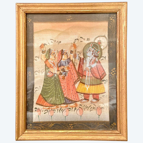 India, First Half Of The 20th Century, Painting On Fabric Vishnu And Adorantes III