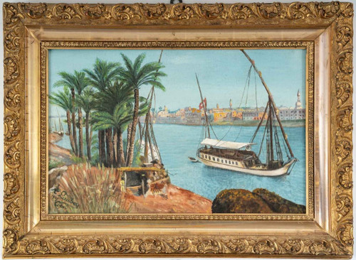 Pair Of Orientalist Paintings Oil On Canvas With Golden Wood Frames
