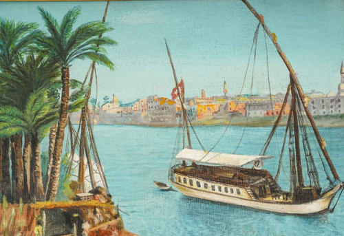 Pair Of Orientalist Paintings Oil On Canvas With Golden Wood Frames