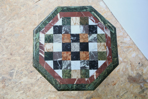 Tavolo con piedistallo in stile impero in marmo verde e intarsio di marmo