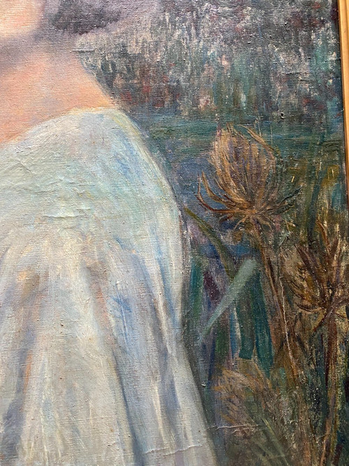Französische Schule – Symbolistisches Porträt mit Disteln, 1907 – signiert
