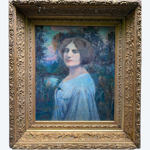 Französische Schule – Symbolistisches Porträt mit Disteln, 1907 – signiert