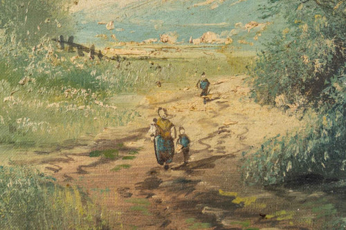 Pair Of Oil Paintings On Canvas Soy-wood Landscape Late Nineteenth