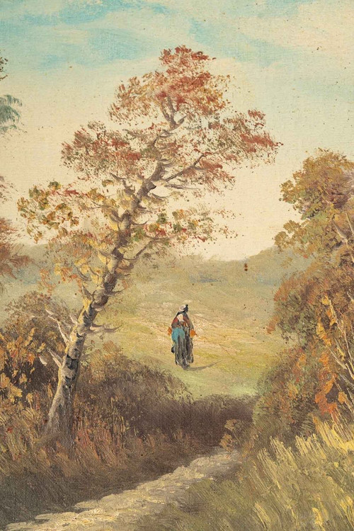 Pair Of Oil Paintings On Canvas Soy-wood Landscape Late Nineteenth