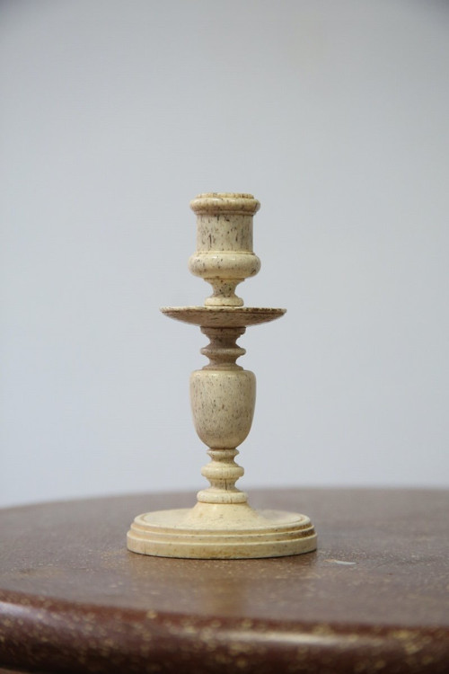 Pair of small turned bone candlesticks, 19th century