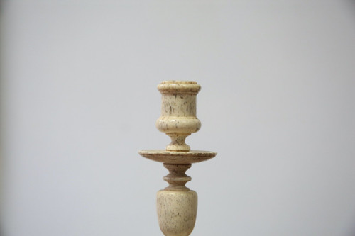 Pair of small turned bone candlesticks, 19th century