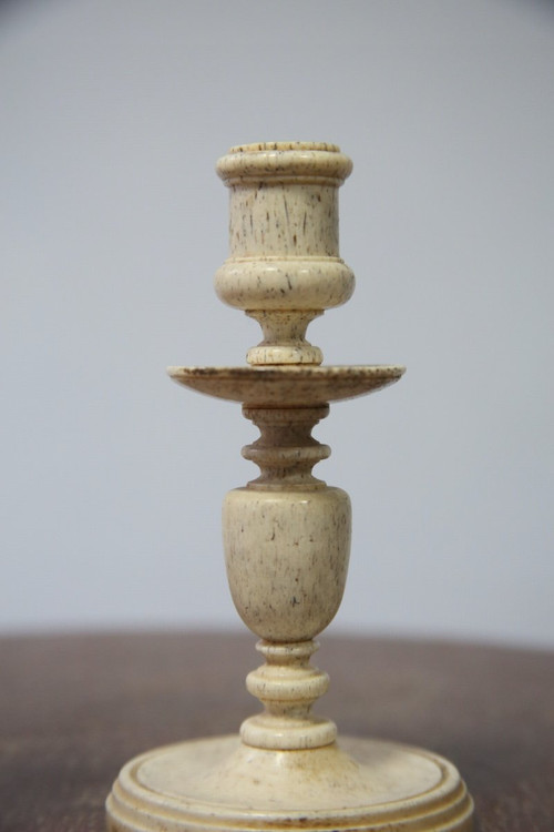 Pair of small turned bone candlesticks, 19th century