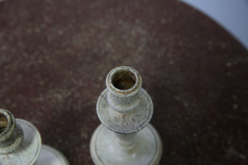 Pair of small turned bone candlesticks, 19th century
