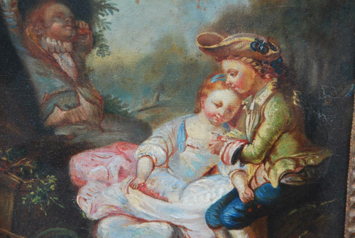 Scène Galante, Huile Sur Toile XVIIIe siècle
