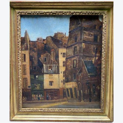 Scuola francese Intorno al 1910 - Parigi, Quartiere Latino, Rue Gallande - firmato