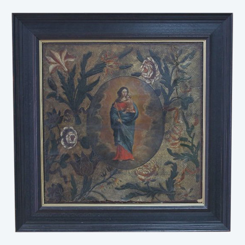 Gilded leather "Cuir de Cordoue" Virgin and Child, 18th century