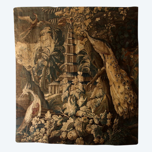 Aubusson tapestry "Paysage exotique au paon" 18th century.