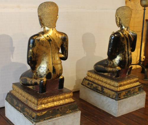 Large Pair Of Bronze Monks-18th Century-Ayuttheya period
