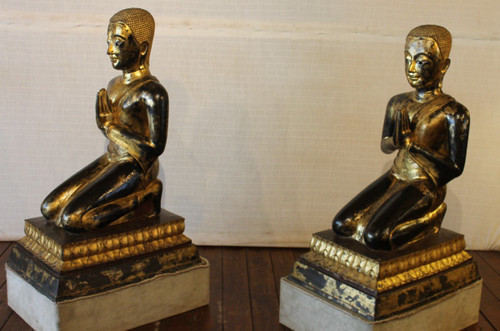 Large Pair Of Bronze Monks-18th Century-Ayuttheya period