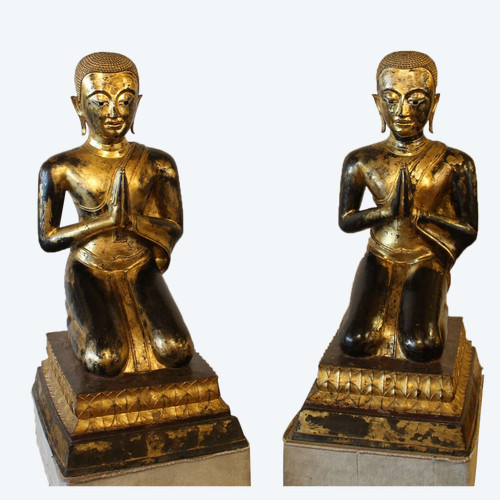 Large Pair Of Bronze Monks-18th Century-Ayuttheya period