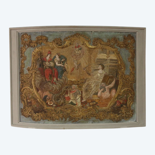 Panneau De Bois Allegorique Et Stuc Doré XIXe