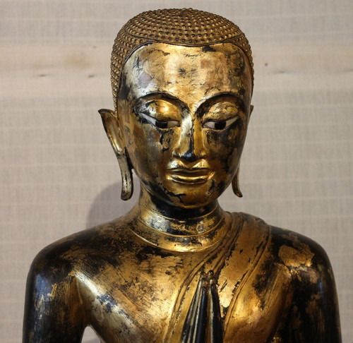 Grand Moine En Bronze-18° Siècle -période Ayuttheya - Thailande