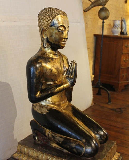 Grand Moine En Bronze-18° Siècle -période Ayuttheya - Thailande