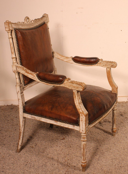 Fauteuil Louis XVI En Bois Polychrome