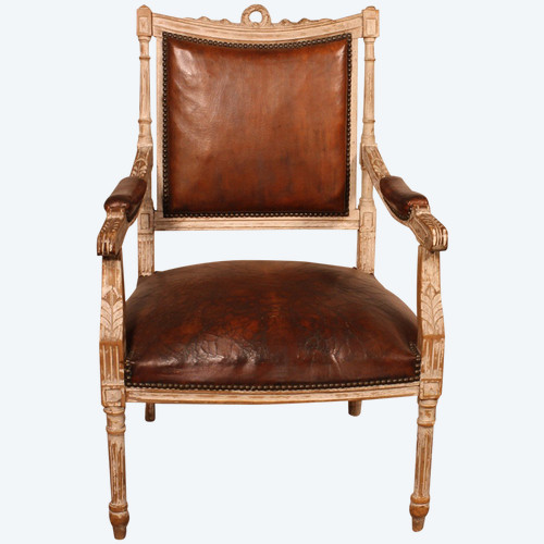 Fauteuil Louis XVI En Bois Polychrome
