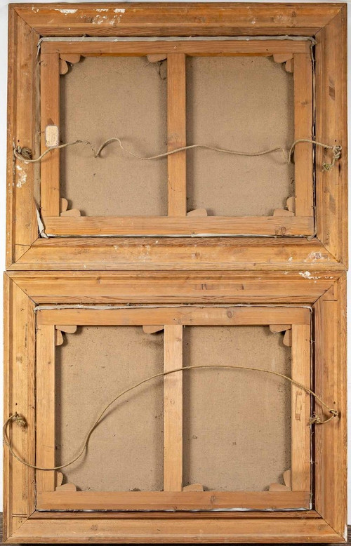 Paire De Tableaux Huile Sur Toile Avec Cadres En Bois Doré Fin XIXème Siècle