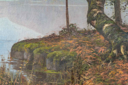 Paire De Tableaux Huile Sur Toile Avec Cadres En Bois Doré Fin XIXème Siècle