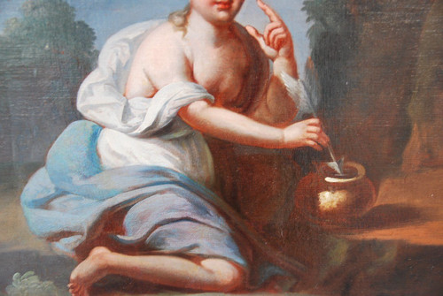 Huile XVIIIe siècle Jeune Femme à  L Amour