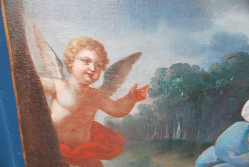 Huile XVIIIe siècle Jeune Femme à  L Amour