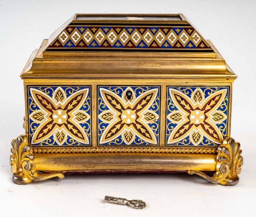 Boite à Bijoux En Bronze cloisonné et Doré avec Micromosaique Fin XIXème Siècle