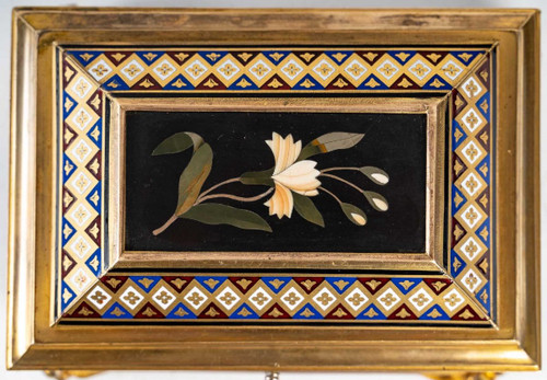 Boite à Bijoux En Bronze cloisonné et Doré avec Micromosaique Fin XIXème Siècle