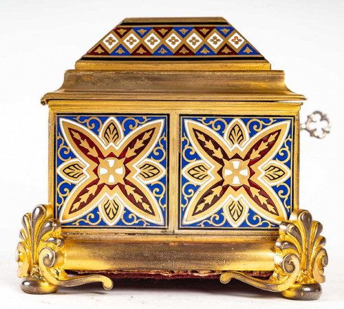 Boite à Bijoux En Bronze cloisonné et Doré avec Micromosaique Fin XIXème Siècle