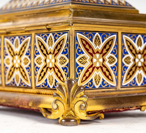 Boite à Bijoux En Bronze cloisonné et Doré avec Micromosaique Fin XIXème Siècle