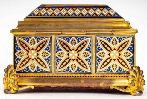 Boite à Bijoux En Bronze cloisonné et Doré avec Micromosaique Fin XIXème Siècle