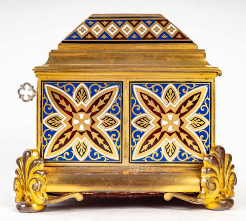Boite à Bijoux En Bronze cloisonné et Doré avec Micromosaique Fin XIXème Siècle