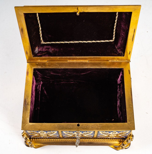 Boite à Bijoux En Bronze cloisonné et Doré avec Micromosaique Fin XIXème Siècle